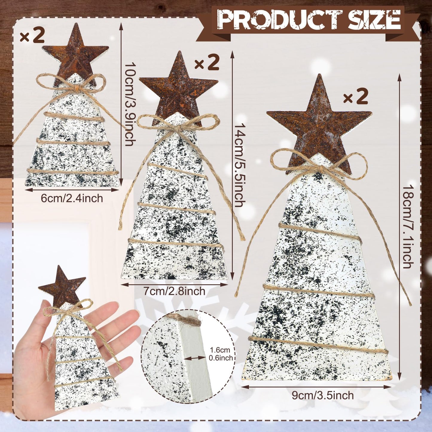 Bucherry 6 Pcs Wooden Christmas Tree Tabletop Decoration Christmas Trees Table Centerpieces Rustic Tiered Tray Decor with Iron Star Hemp Rope for Table Home Decor Xmas Holiday Sign