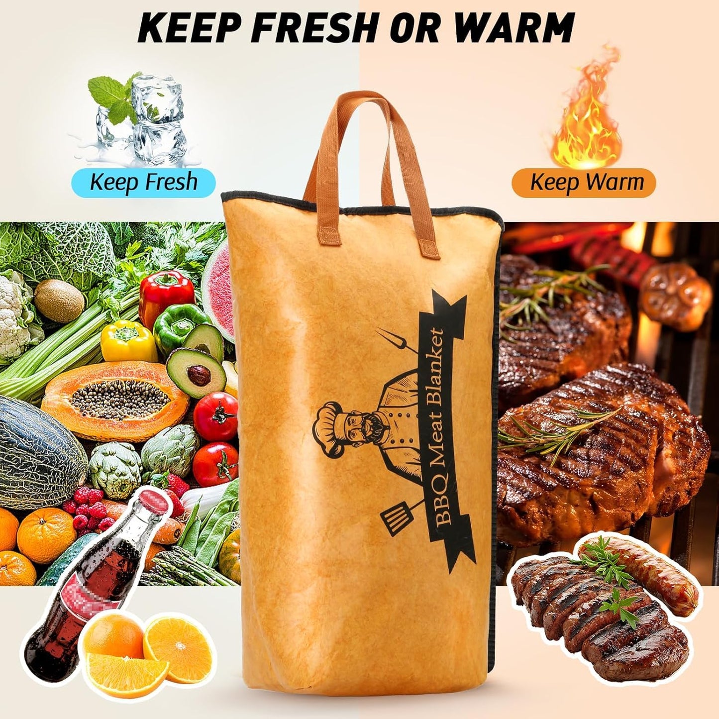 BBQ Blanket for Resting Meat Compatible with Smoker Grill, Reusable Pellet Smoker Meat Insulated Resting Bag with Wide Mouth for Large Brisket/Beef,Gifts for Men Him Dad, Accessories (23 inch)