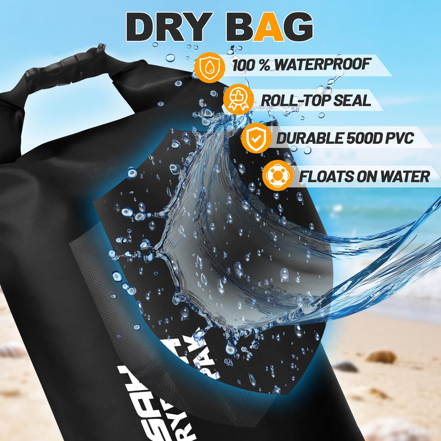 Waterproof Dry Bag, 5L/10L/20L/30L/40L Roll Top Lightweight Storage Backpack with Phone Case for Women & Men, Floating Waterproof Sack for Travel, Swimming, Kayaking, Paddle Board, Camping & Beach