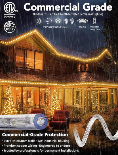 WYZworks 1116LEDs 100ft LED Outside Rope Lights, Outdoor ETL Certified Waterproof Permanent 360 Degree Light Emitting, Flexible Tube, Connectable, Christmas Palm Tree Exterior Landscape, Warm White
