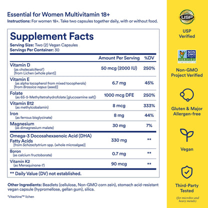Ritual Multivitamin for Women 18+ with Vitamin D3 for Immune Support*, Omega 3 DHA, B12, Iron, Vegan, Gluten Free, Non GMO, USP Verified, 30 Day Supply, 60 Capsules