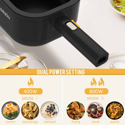 Dezin 2L Electric Hot Pot with Steamer, Rapid 800W Non-Stick Ceramic Coating Dorm Cooking Pot, Plug in Electric Pan Cooker with Adjustable Power for College Hotel Office(Silicone Spatula Included)