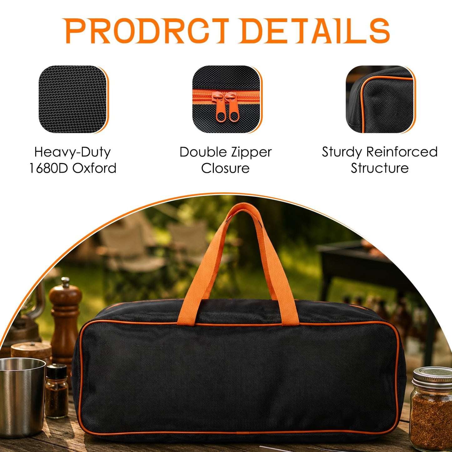 Large Grill Tool Storage Bag 24"x8"x8" 1680D Oxford Heavy Duty BBQ Utensil Storage Bag Portable Outdoor Grill Accessories Organizer for Camping Backyard Barbecue