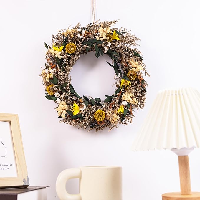 Handmade Dried Flower Wreath – 10 Inch Real Plant Floral Ring, Rustic Boho Wall Decor for Home, Front Door, Wedding, Fall Decor