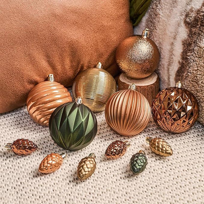JORNOY Earth Tone Christmas Tree Ornaments - 3.12inch/80mm Shatterproof Ornaments for Christmas Tree Set Plastic Decorative Hanging Balls Ornaments for Xmas Tree Decorations, 32ct (Earth Tone)