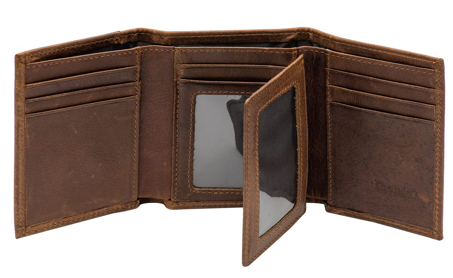 Mens Leather Wallet，Mens Trifold Wallet Rfid Blocking Genuine Leather Wallet For Men（ brown)