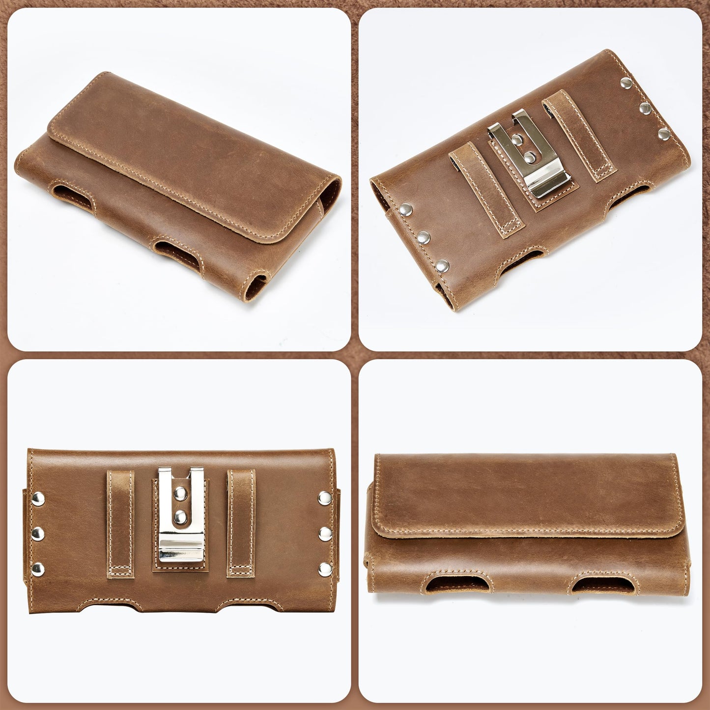 Gcepls Cowhide Leather Phone Holster with Belt Clip for Samsung Galaxy S25,S24,S23,S22,S21 Ultra,Universal X-Large Cell Phone Belt Holder for Man, Brown-XL