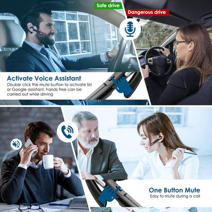 ICOMTOFIT Bluetooth Headset, Wireless Bluetooth Earpiece V5.0 Hands-Free Earphones with Built-in Mic for Driving/Business/Office, Compatible with iPhone and Android (Black)