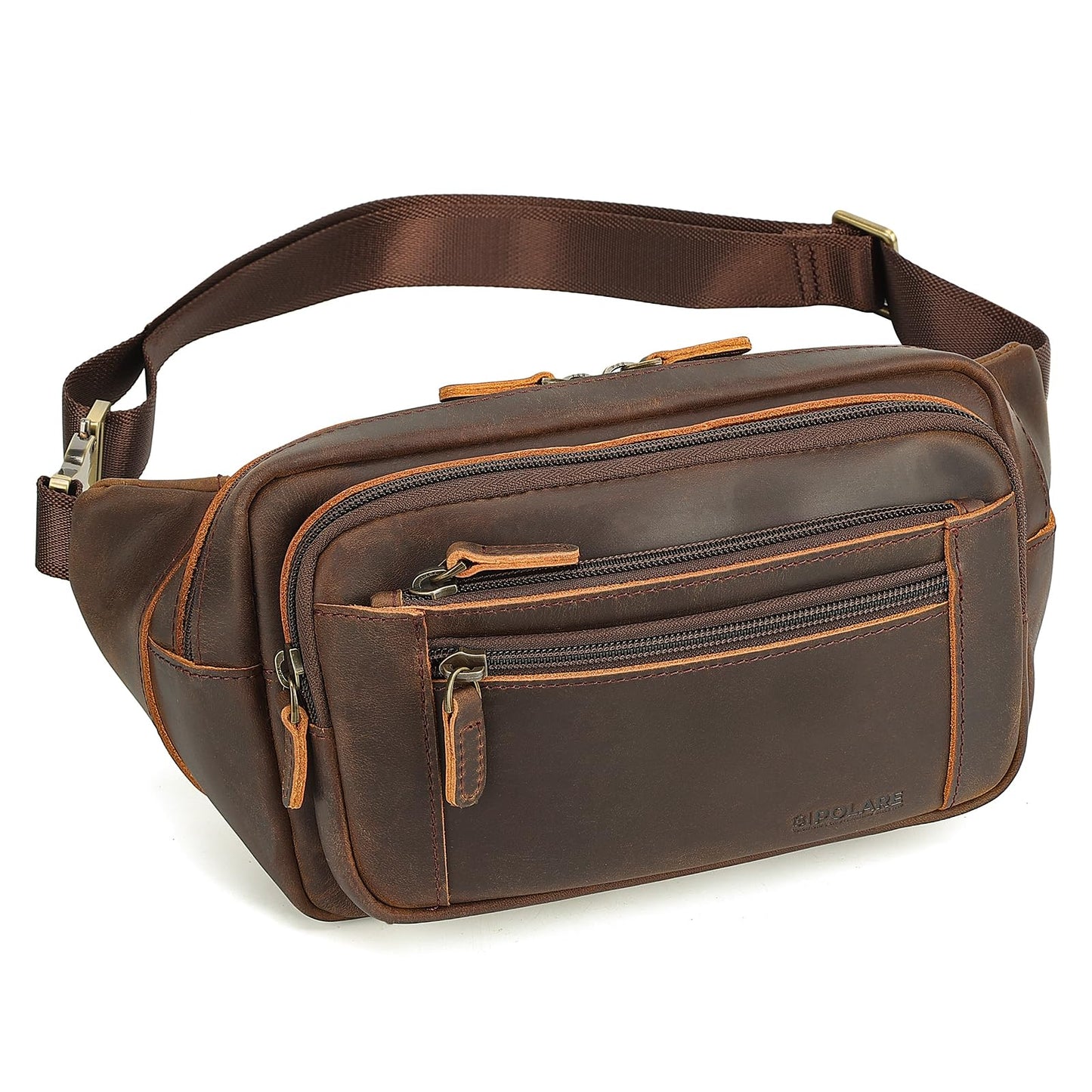 Polare Full Grain Leather Fanny Pack/Waist Belt Bag for Men and Women Large Capacity Crossbody Organizer For Travel Outdoor Sports Hiking Cycling Running