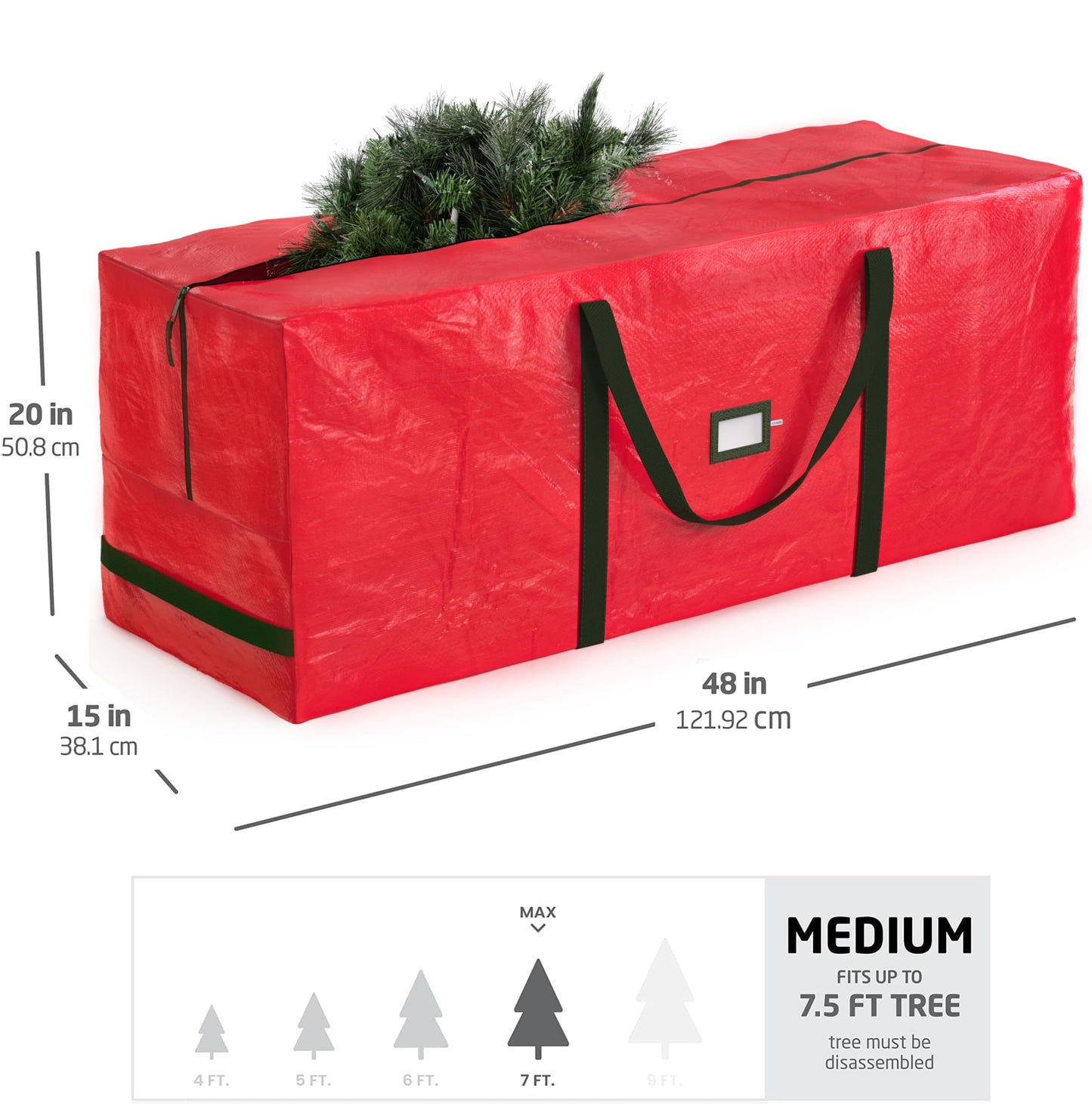 Zober Christmas Tree Storage Bag - Fits 7.5 Ft Artificial Trees - Plastic, Waterproof Christmas Tree Bag For Storage Box For Xmas - Strong, Durable Handles - Label Card Slot - Red