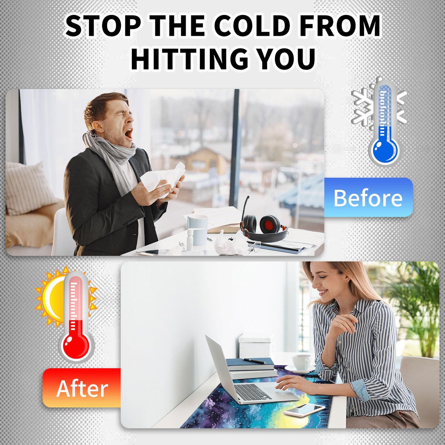 Heated Mouse Pad Hand Warmer, Warm Desk Pad Mousepad Desk Mat with 3 Levels Heating and Auto Shut Down 31.5 x 13 inch PU Leather Warmer Keyboard Mat for Gaming Laptop Office Home, Art Forest Galaxy