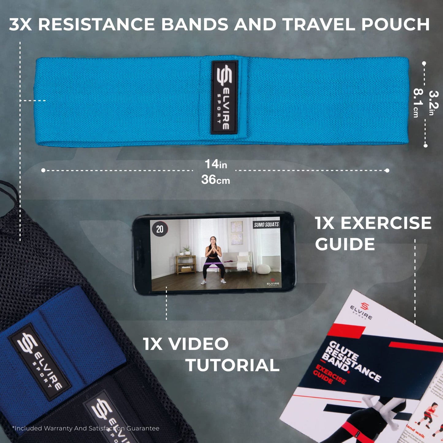 Elvire Fabric Resistance Bands for Working Out, Exercise Set of 3, Booty Band for Women, Workout Loops for Legs, Glutes, Squats
