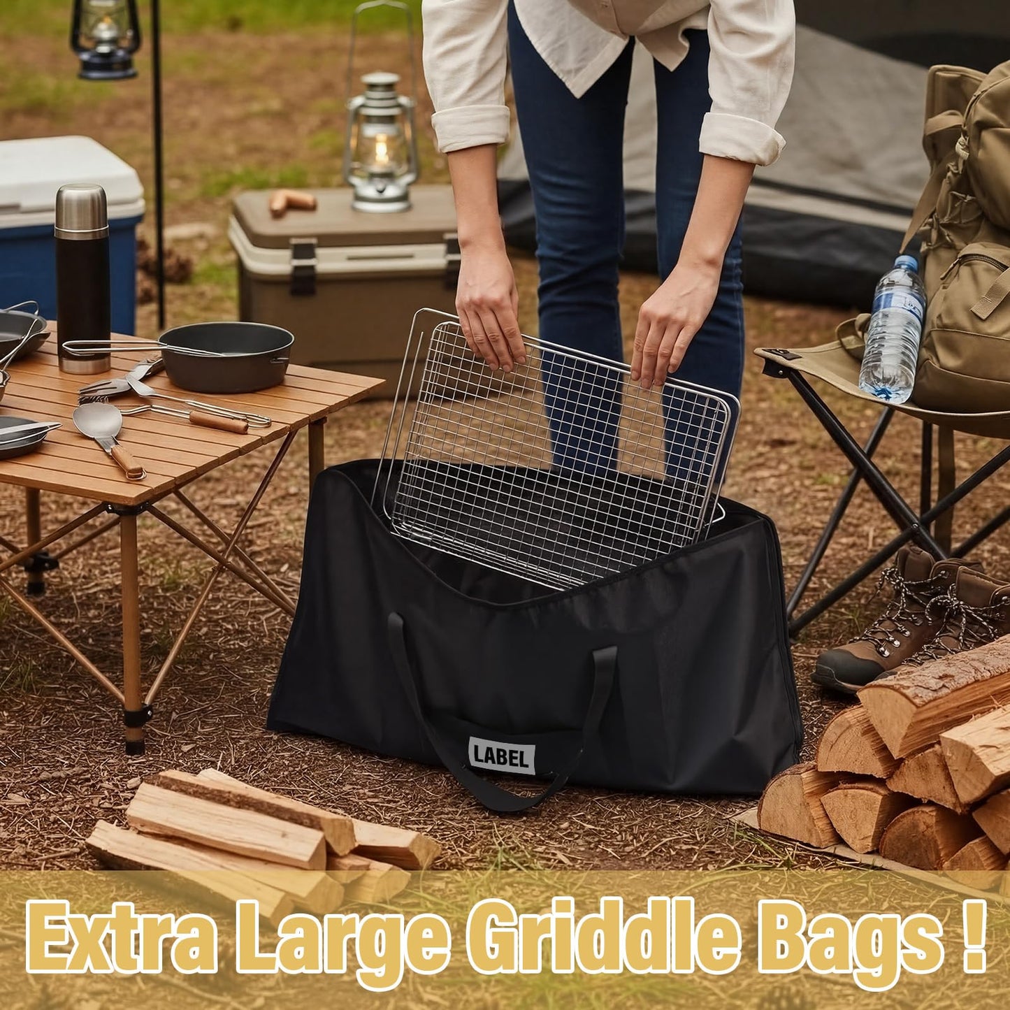 Hsei Extra Large Griddle Bag 38 x 18 x 2 Inch Extra Large Griddle Camping Storage Bag Oxford Cloth Waterproof with Reinforced Carrying Strap for BBQ Grilling Stove RV Camping Accessories, Black