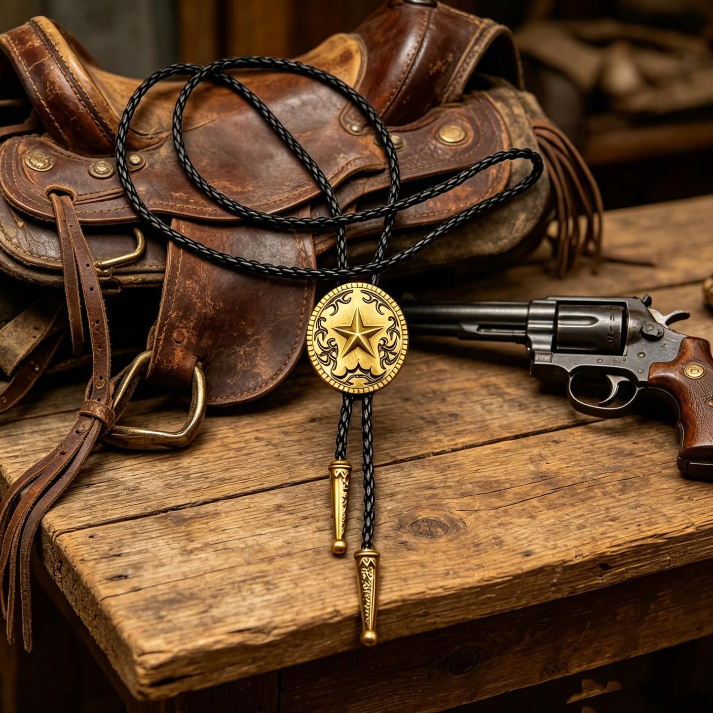 JPJZY BRBAM Retro Style Western Cowboy Lone Star Bolo Tie Texas Symbol Leather Bolo Tie for Men (Style 6 - Bronze)