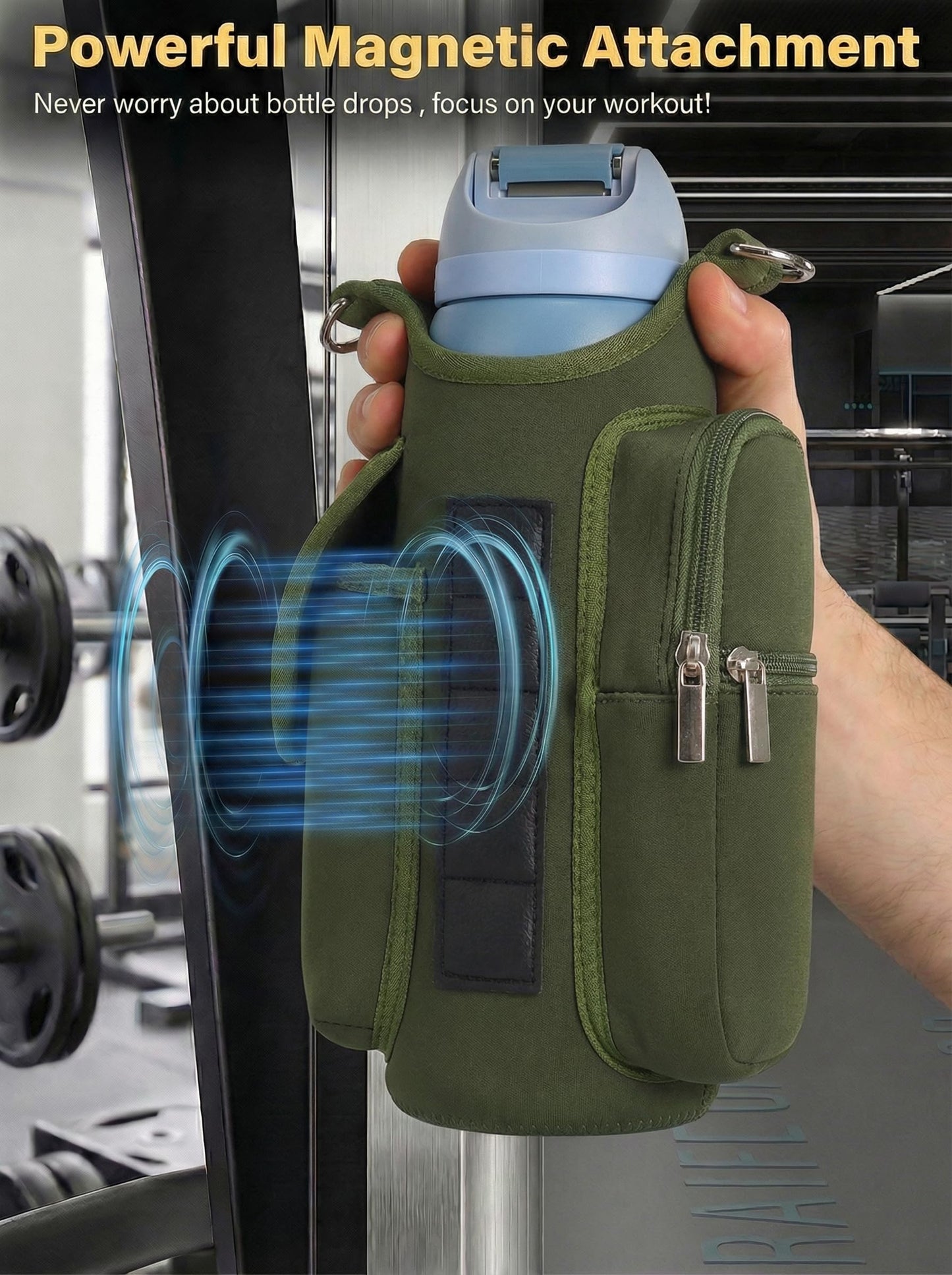 AUPET Magnetic Gym Bag for Men Women, Small Gym Bag Organizer, Crossbody Water Bottle Carrier Holder Fits 18-40oz for Workout (Dark Olive Green)