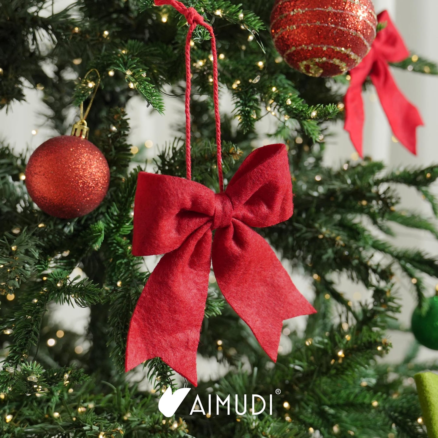 AIMUDI Red Bows for Christmas Tree 5'' Hand Felted Christmas Bow for Gift Wrapping Premade Bow Gift Bows for Presents Crafts Wreaths Fireplaces Winter Holiday Christmas Decorations, 24 PCs