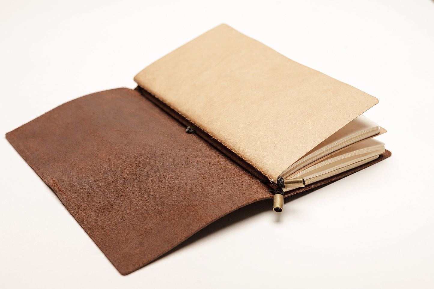 Wanderings Standard Size Travelers Notebook/Handcrafted Genuine Leather Journal - 4.75" x 8.5" (12 x 22cm) - Refillable Travel Journal - 100 GSM Blank Inserts