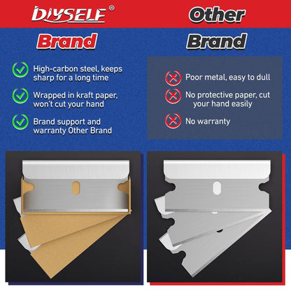 DIYSELF Single Edge Razor Blades, 100 Blades, Razor Blades Refiils for Razor Scraper, Utility Knife, Heavy Duty One Edge Blades, High Carbon Steel Blade for Removing Decals, Stickers