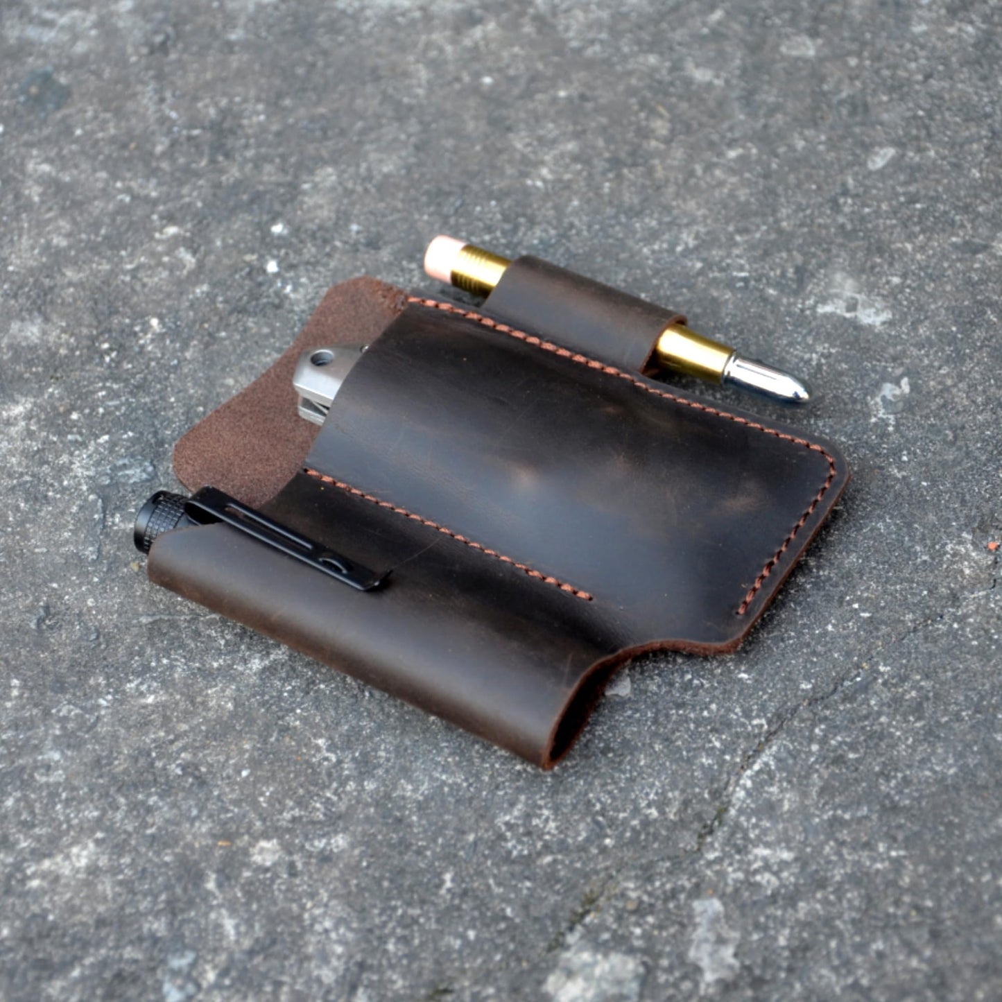 YIYUS Genuine Leather Multitool Sheath Organizer, Leather EDC Pouch for Men, Belt Holder Mini Leather Pocket, Flashlight Holder, Pen Holder, Sheath Holster Darkbrown