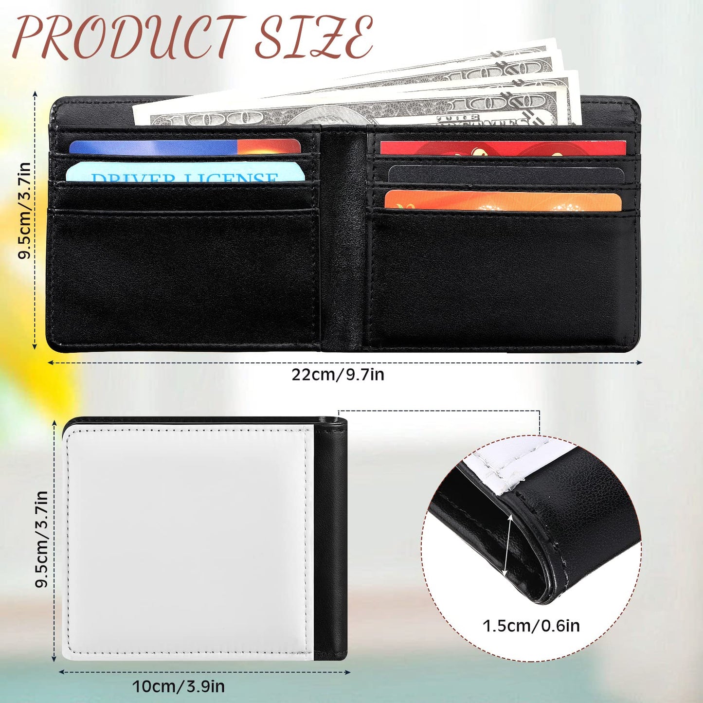 LEIFIDE 4 Pcs Sublimation Wallet Blanks for Men Heat Transfer Wallet Blank Sublimation Single Sided DIY Purse Slim PU Leather Bag with ID Windows Card Slots for Father's Day Gift Travel Work