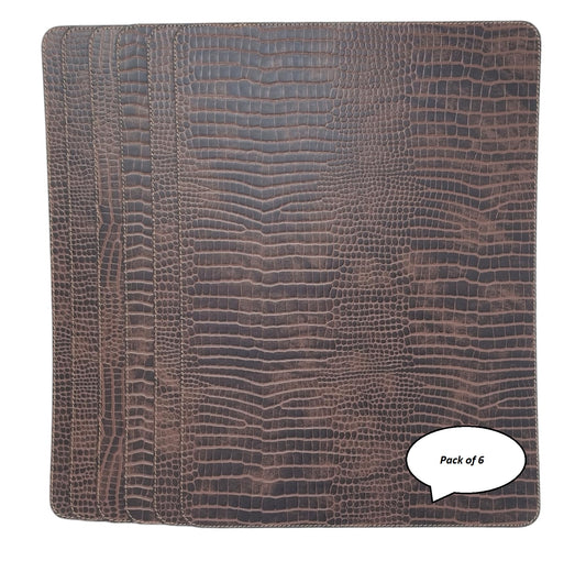 Nikalaz Set of 6 Placemats Made of Recycled Leather (18"x13", Crocodile)