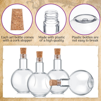 Baderke Plastic Potion Bottles with Cork 8 oz Sand Art Ball Shape Bottles with Funnels Spherical Decorative Candy Jar for Cocktail Witch Costume Props Party DIY Crafts(10 Sets)