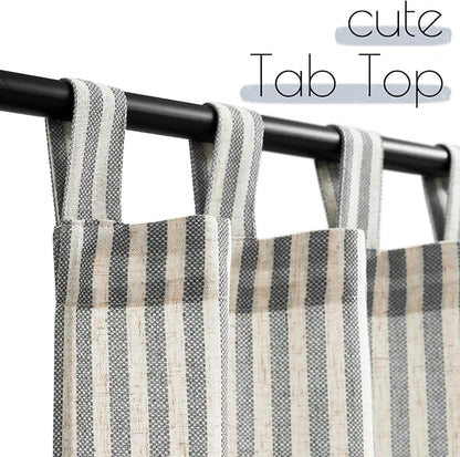 JINCHAN Tab Top Linen Kitchen Curtains 24 Inch Striped Tier Curtains Farmhouse Modern Cafe Style Small Window Treatments Airy Light Filtering Rod Pocket for Living Room Bathroom 2 Panels Charcoal Grey