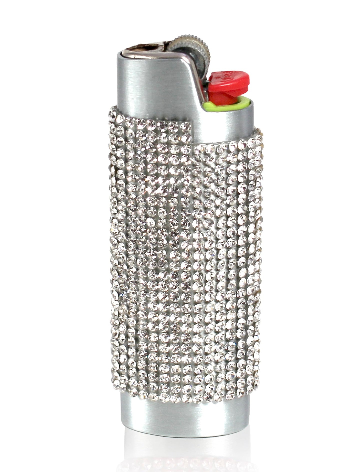 HUMWE Bling Rhinestone Crystal Lighter Case Cover Sleeve Metal Shiny Lighters Holder for Bic Standard Size Lighter J6 (Silver)