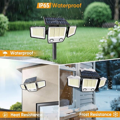 Solar Motion Sensor Outdoor Lights Waterproof - 3000LM 3 Modes Security Lights Outdoor 270° Illumination IP65 LED Solar Flood Wall Light for Garden Yard Patio Pathway (with Stakes, 2)