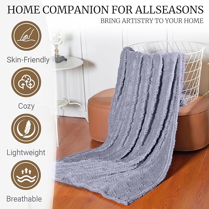 Jacquard Boho Fleece Throw Blanket-Cozy Fluffy Soft Lightweight Fuzzy Fall Blanket for Sofa, Couch, Bed, Chair & Car, Gifts for Teen Girls, Women & Men, Home and Dorm Decor, Gray, 50" x 70"
