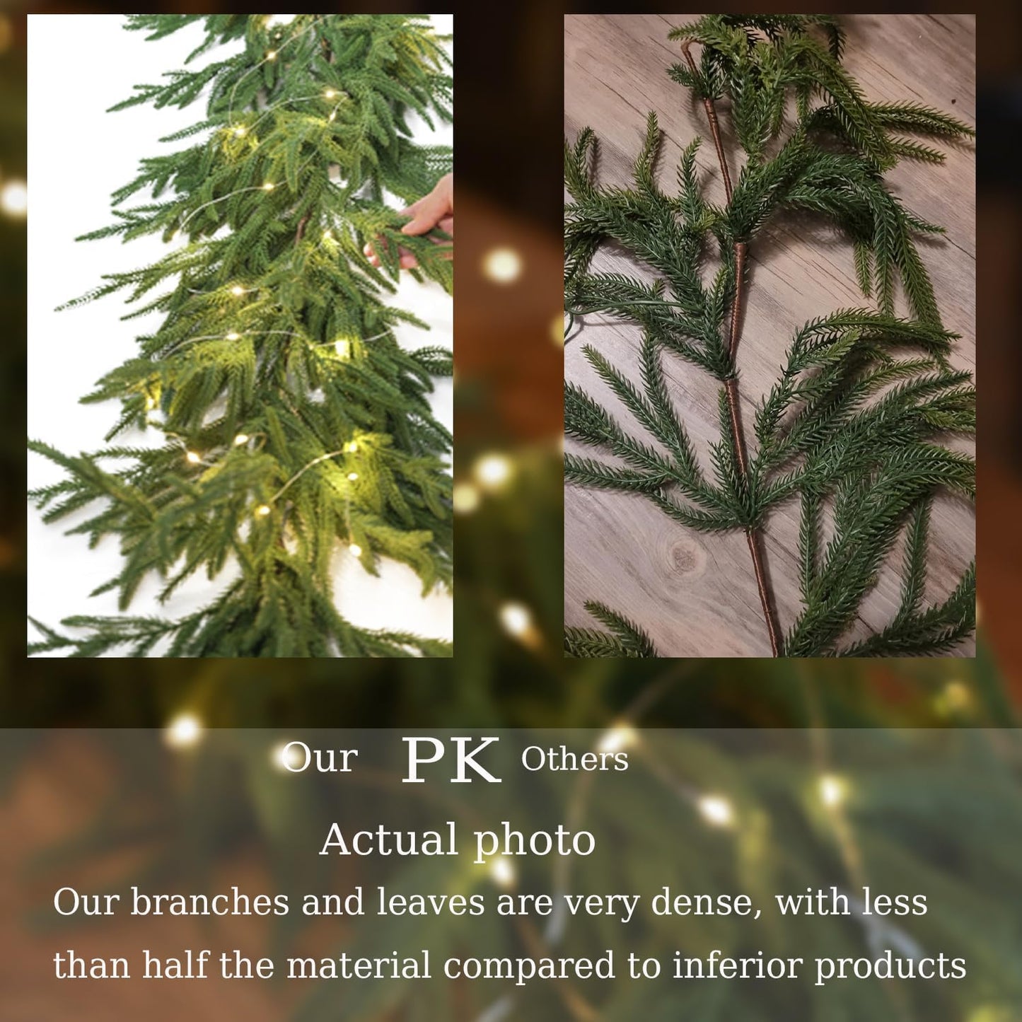 MISSPIN 9ft Christmas Garland with String Lights, Real Touch Cedar Pine Garland, Green Artificial Greenery Garland for Table, Mantle, Wall, Indoor, Outdoor Christmas Decorations