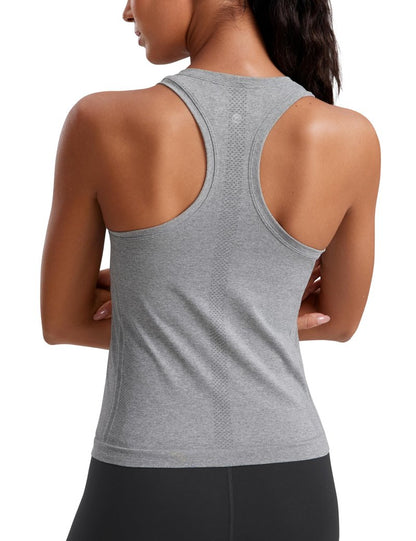 CRZ YOGA Seamless Workout Tank Tops for Women - Athletic Running Gym Sleeveless Shirts Crewneck Racerback Breathable Slate Grey Marl X-Large