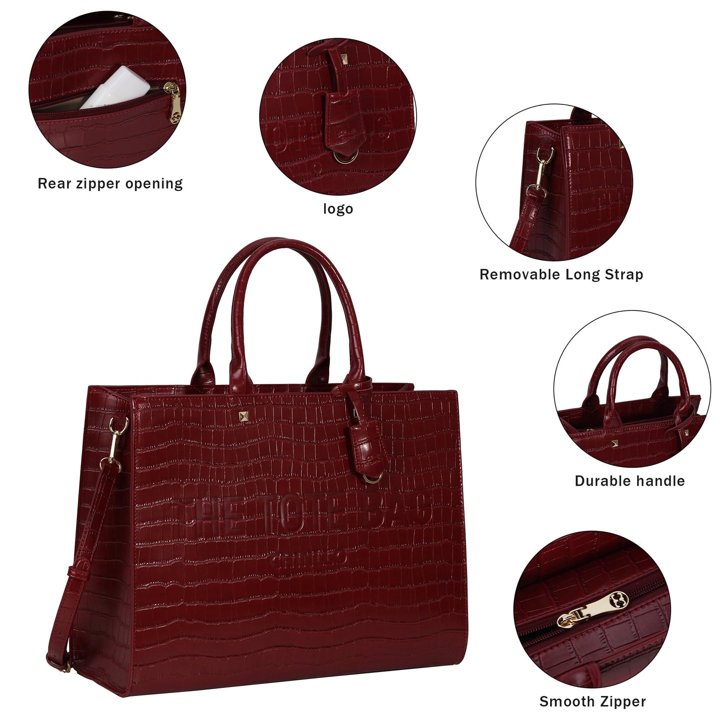 Chinllo Tote Bag for Women Top Handle Satchel Purse and Handbags Compartment with Shoulder Strap (D.Red-Lc)