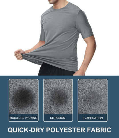 Kinglaman 6 Pack Mens Quick Dry Short Sleeve Shirts Moisture Wicking Sun Protection UV UPF SPF Workout T-Shirt 1 Black 1 Gray 1 Heather Gray 1 Blue 1 Red 1 Green Large