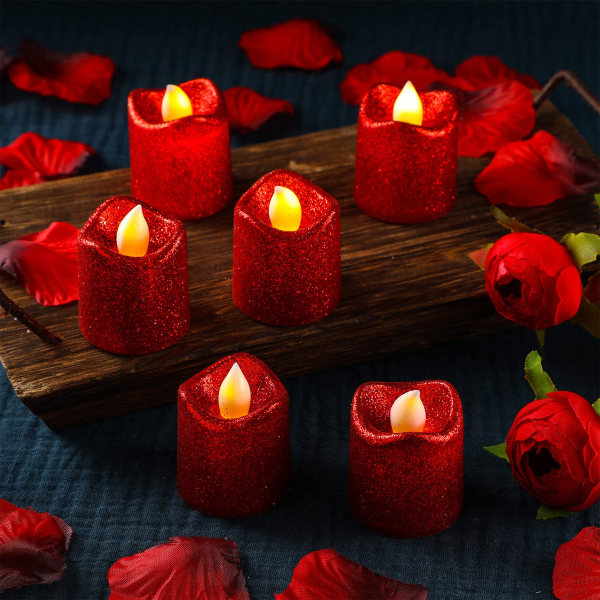 Honoson 24 Pack Red Candles Party Decoration Flameless LED Tea Light Battery Operated Candle for Halloween Christmas Valentines Day Diwali Wedding Table Decor