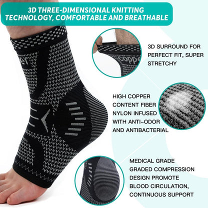 INDEEMAX Ankle Brace Compression Sleeve for Women & Men, Ankle Support Copper Infused Ankle Brace for Sprained Ankle, Plantar Fasciitis Sports, Achilles Tendonitis Pain Relief, Sliver Black, S