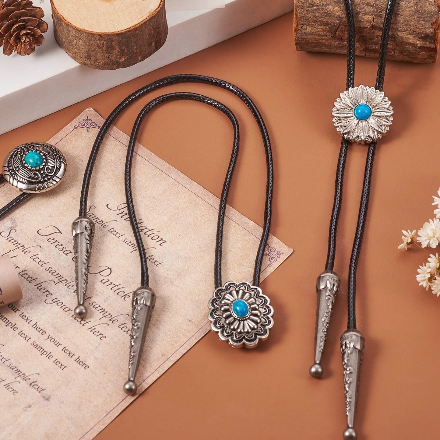 Pandahall 20Pcs Bolo Tie Slider Clasp Kit Alloy Turquoise Buttons Leather Necktie Bolo Tie Tips Replacement End Caps Bolo Tie Slide Clasp for Bracelet Jewelry Making DIY Craft Wallet Bag