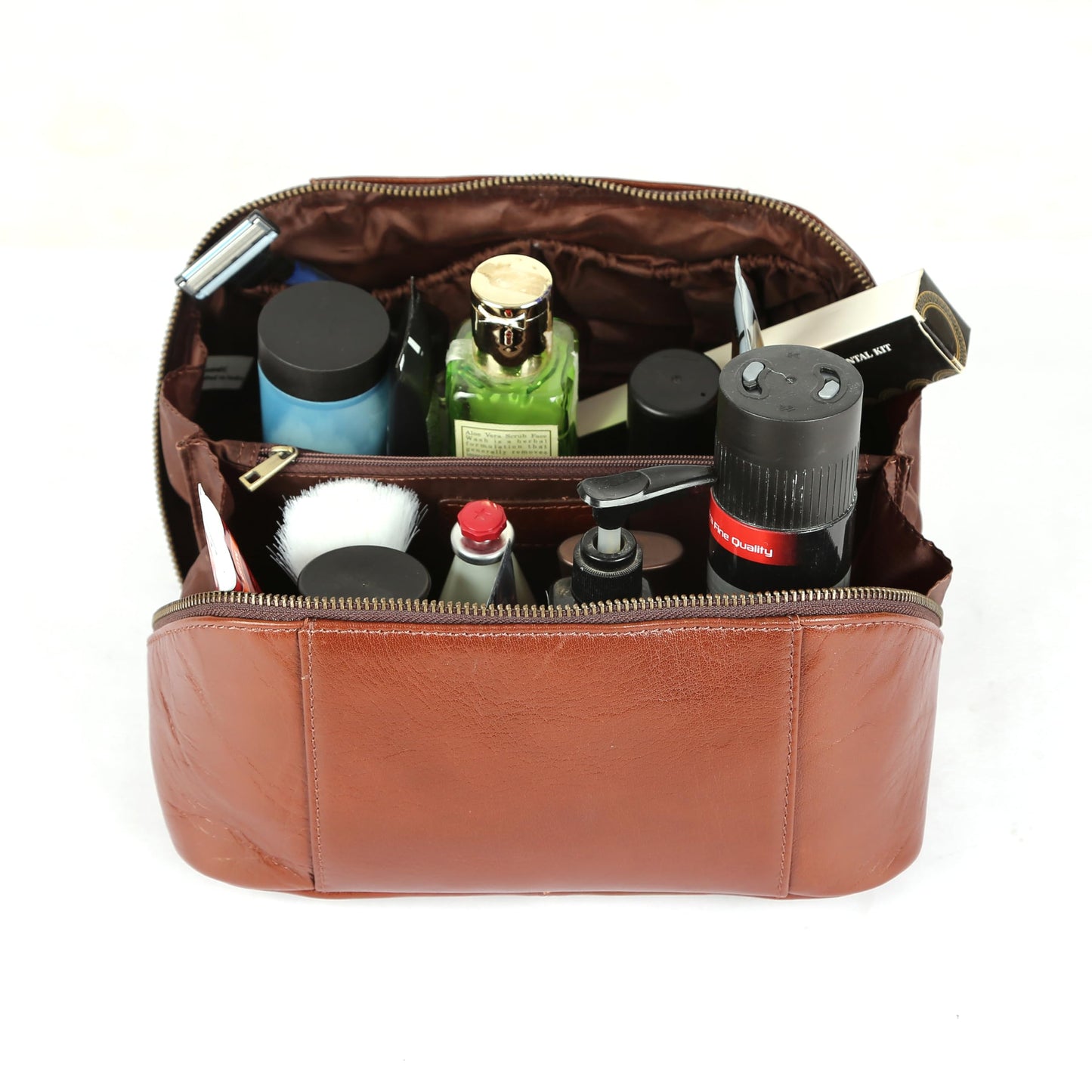 KomalC Luxury Leather Men’s Toiletry Travel Bag – Handmade Shaving Kit with Waterproof Interior, Spacious Storage & Carry Handle – leather travel Kit Bag for Men & Women (Wine)