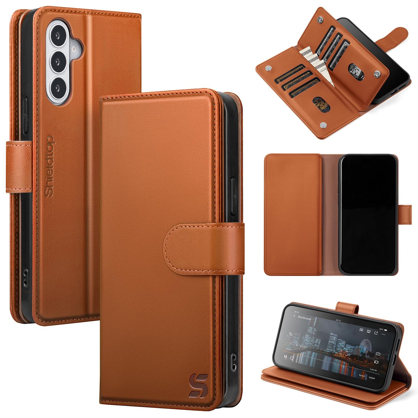 Shieldtop Compatible with Samsung Galaxy S26 Wallet Case with Card Holder,Women Men RFID Blocking PU Leather Flip TPU Protective Cover Credit Card Slots,Phone Case for S26,Light Brown
