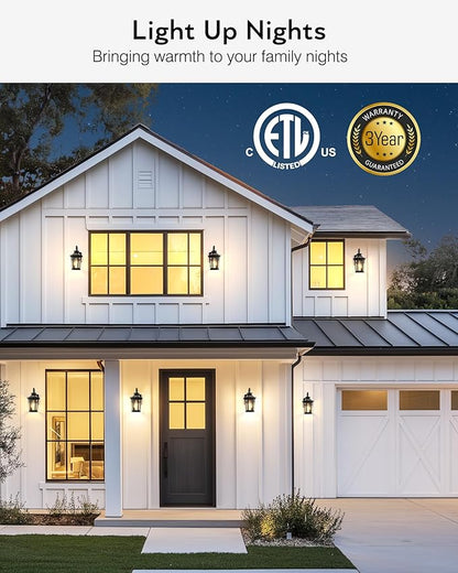 Outdoor Light Fixtures Wall Mount, Black Exterior Sconce Lights Waterproof, Dusk to Dawn Porch Light with Beveled Glass, 100% Aluminum Outdoor Wall Lantern for Garage, Outside Lights for Patio