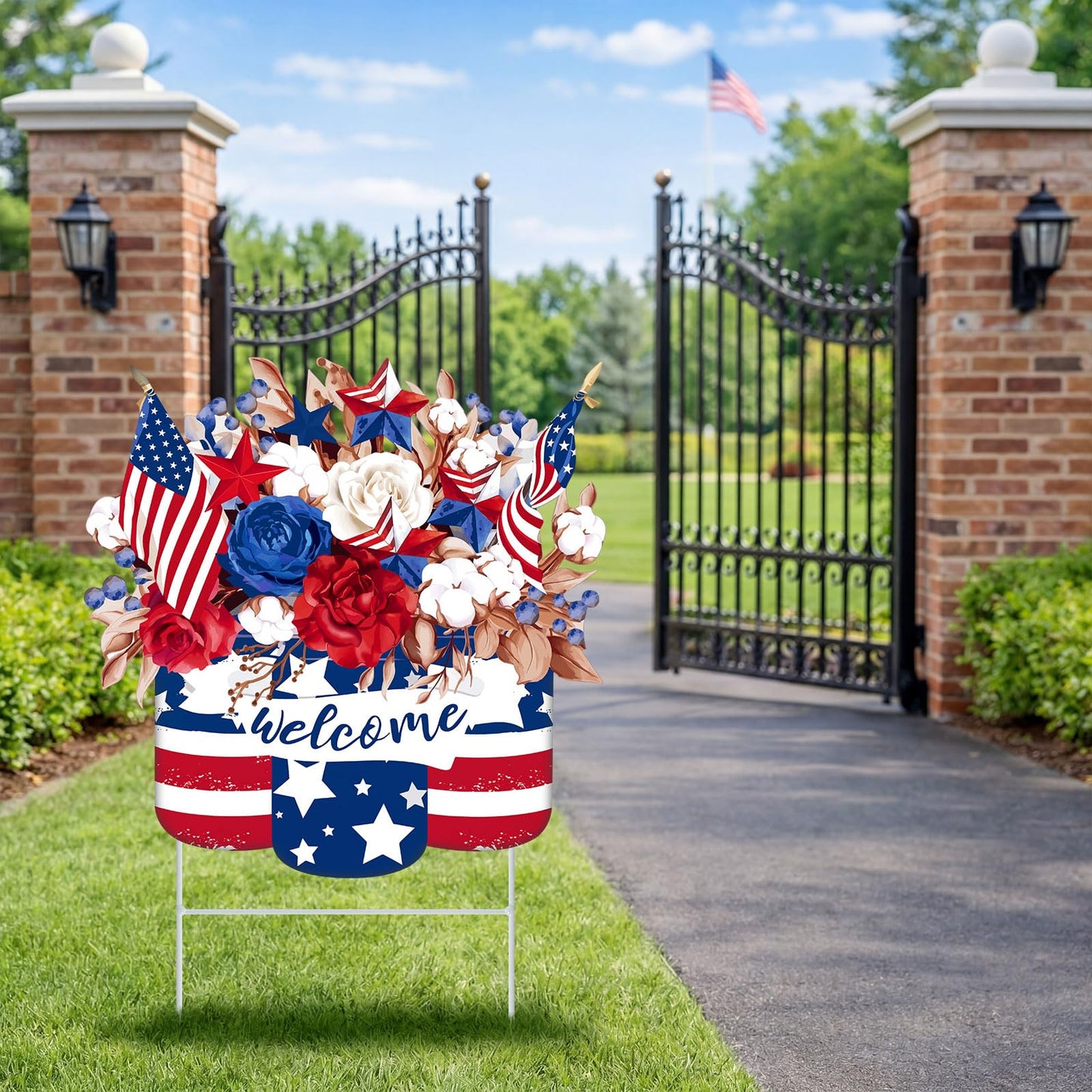 Yookeer 4th of July Decorations Outdoor Metal 250th Anniversary Patriotic Decorative Garden Stakes Red White Blue Star Welcome Yard Sign for Independence Day Outside Porch Patio Lawn Decor