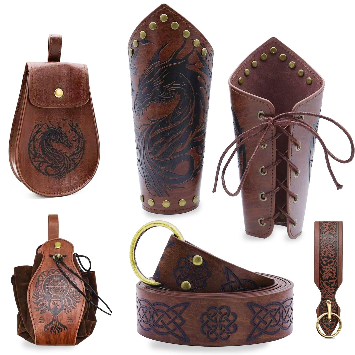 Yickoon 5PCS Renaissance Accessories Medieval Vintage Viking Leather Belt Pouch Waist Bag Halloween Renaissance Cosplay Costume Accessories