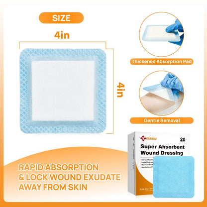 Carbou 4"x 4" Super Absorbent Wound Dressing Pads, 20 Individual Pack, Non Adhesive Absorbent Bandages for Wound Care, Soft Highly Absorbent Dressing, Non Stick Gauze Pads for Wounds