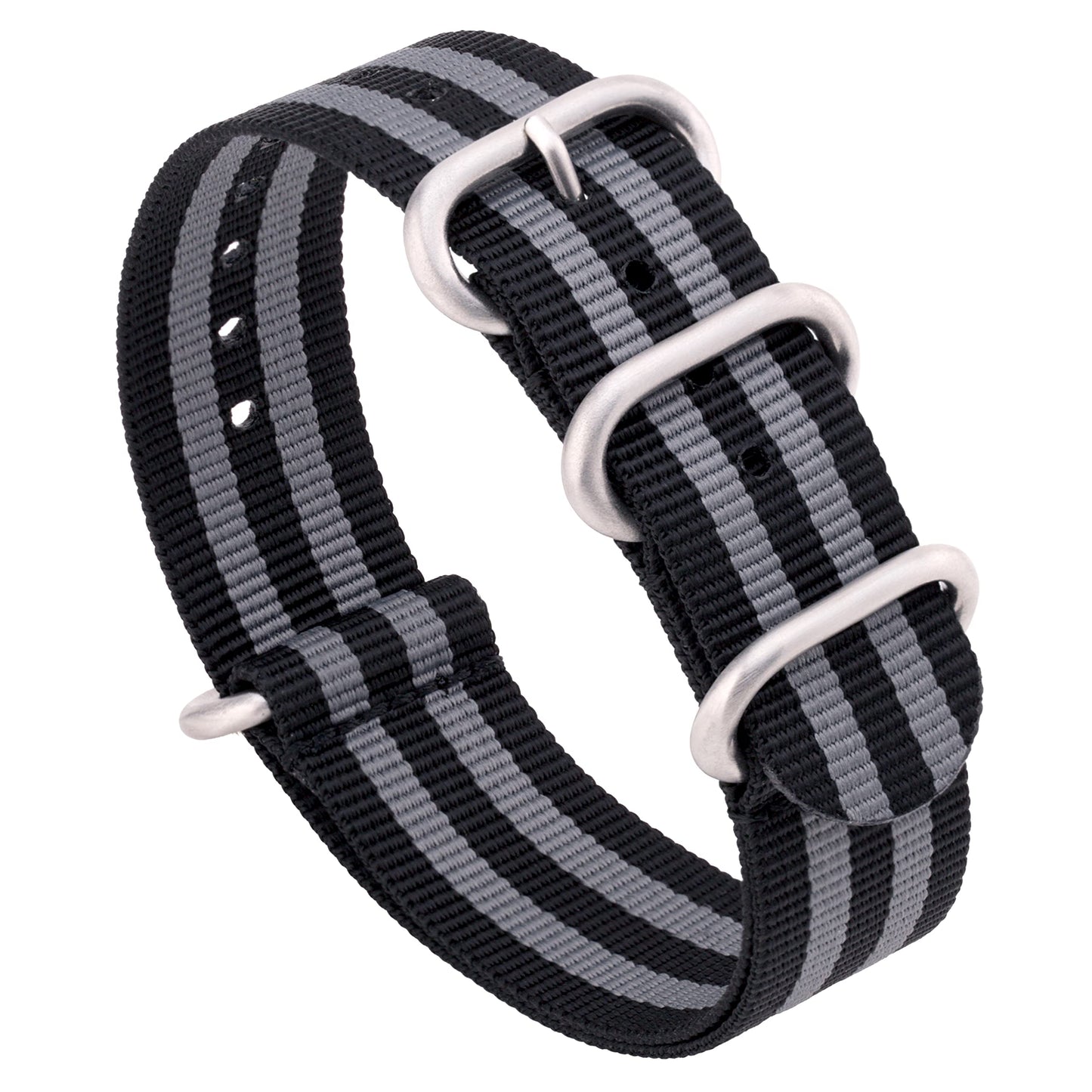 Benchmark 18mm Black & Grey Striped Nylon Watch Band - One Piece Waterproof Ballistic Nylon - Slip Through Military Style Zulu Watch Strap for Men & Women