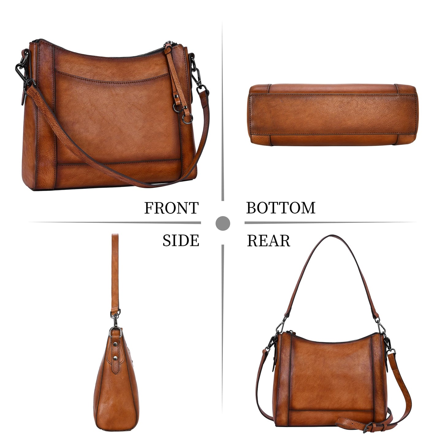 Iswee Leather Crossbody Bags for Women Shoulder Purse Medium Hobo Genuine Leather Satchel Purses and Handbags (Light Brown)