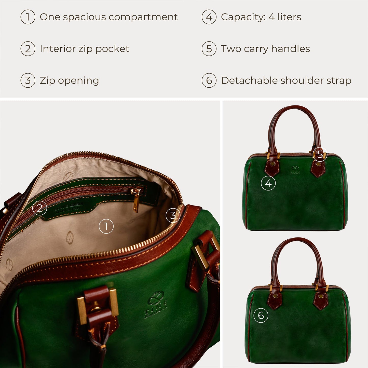 Time Resistance Leather Handbag - Full-Grain Leather Purse for Women - Top Handle Bag - Tote Bag (Green)