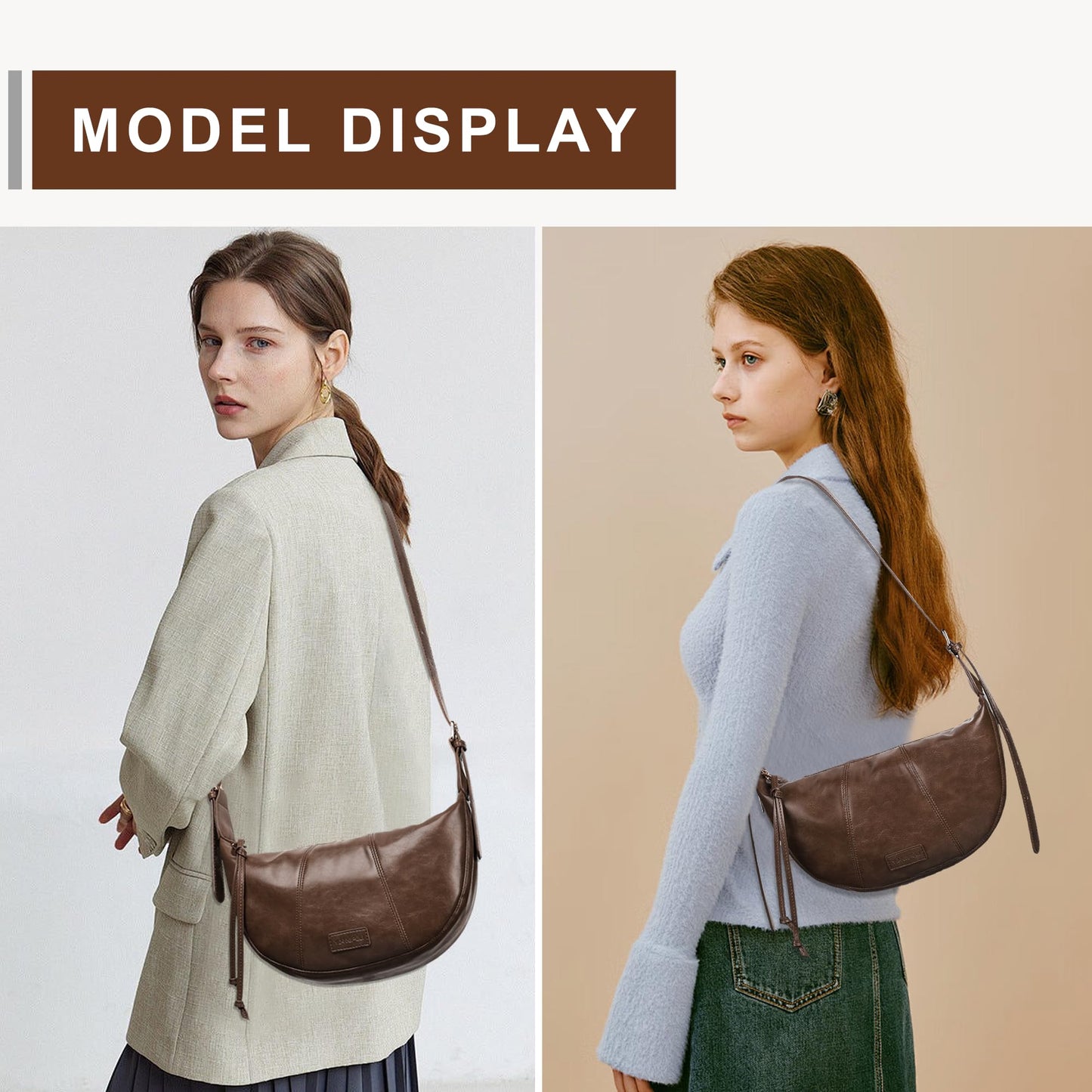 Small Crescent Crossbody Bags for Women Vegan Leather Womens Purse Hobo Shoulder Sling Bag Handbag with Adjustable Strap Daily Bag