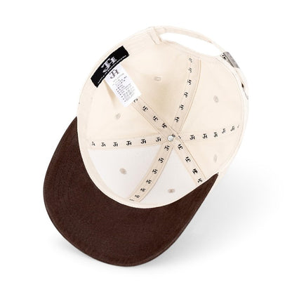 Mens Cap, Plain Baseball Cap, 100% Cotton, Adjustable Size, Casual Hat, Two Tone Color Combinations (White & Brown)