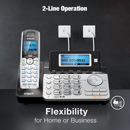 VTech Accessory Handset for DS6151 Series with 2-Line Cordless Phone, Suitable for Small Business or Home, Answering System, Expandable up to 12 Handsets, Intercom, Conference | DS6101 (Black/Silver)