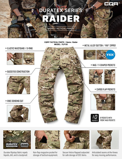 CQR Men's Tactical Pants, Water Resistant Ripstop Cargo Pants, Lightweight EDC Work Hiking Pants, Outdoor Apparel, Duratex Mag Pocket Utility Camo, 40W x 32L
